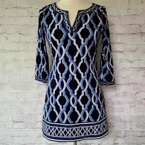 White House Black Market Blue Print Dress Size XS